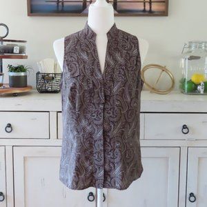 Etcetera Business Casual Brown Design Button Up Sleeveless Collared Vest Size 10